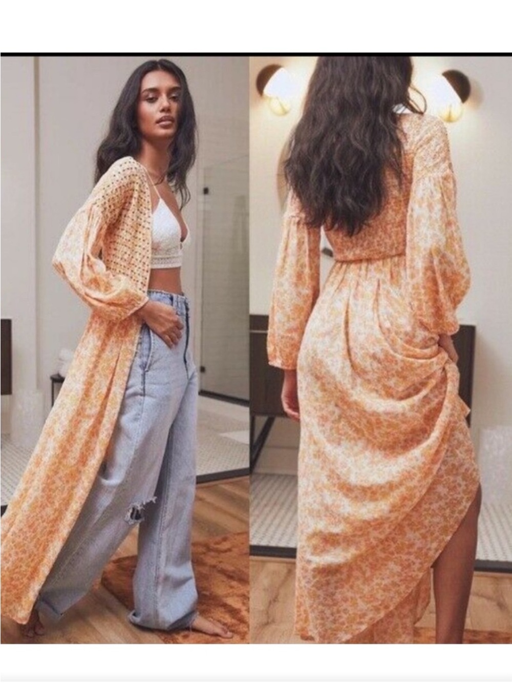 Free People Peach Floral Maxi Duster